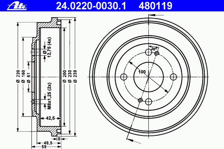 ATE 24 0220 0030 1 - Bremžu trumulis www.autospares.lv