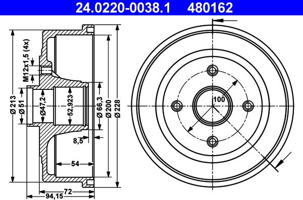 ATE 24.0220-0038.1 - Bremžu trumulis www.autospares.lv