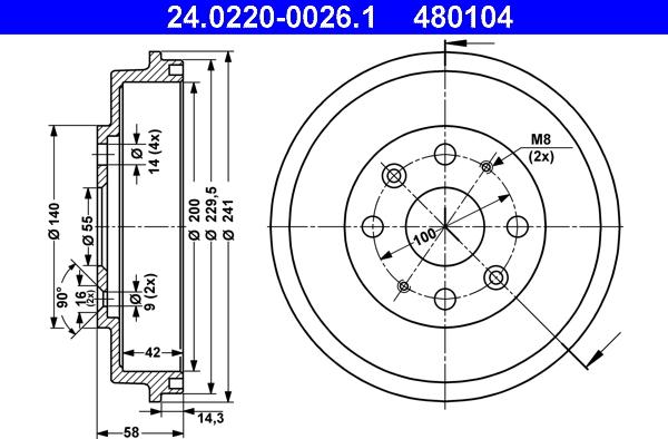 ATE 24.0220-0026.1 - Bremžu trumulis www.autospares.lv