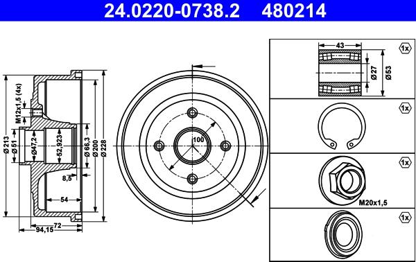 ATE 24.0220-0738.2 - Bremžu trumulis www.autospares.lv