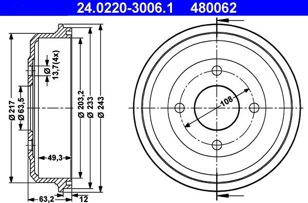 ATE 24.0220-3006.1 - Bremžu trumulis www.autospares.lv