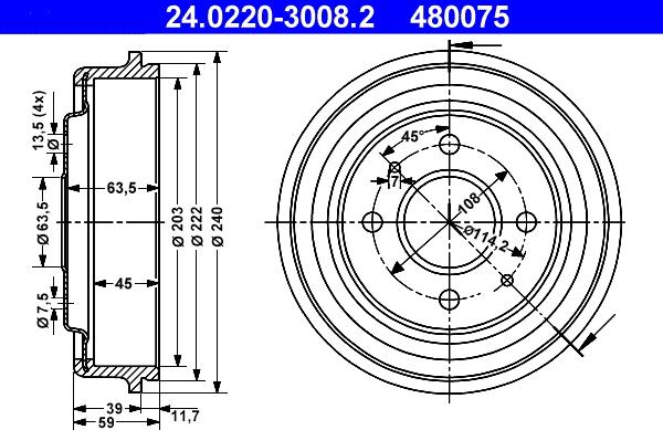 ATE 24.0220-3008.2 - Bremžu trumulis www.autospares.lv