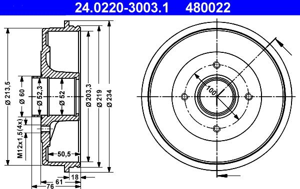 ATE 24.0220-3003.1 - Bremžu trumulis www.autospares.lv