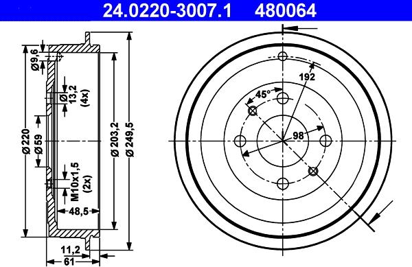 ATE 24.0220-3007.1 - Bremžu trumulis www.autospares.lv