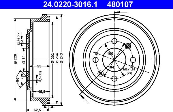 ATE 24.0220-3016.1 - Bremžu trumulis www.autospares.lv