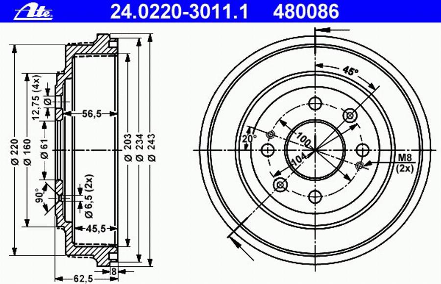 ATE 24 0220 3011 1 - Bremžu trumulis www.autospares.lv