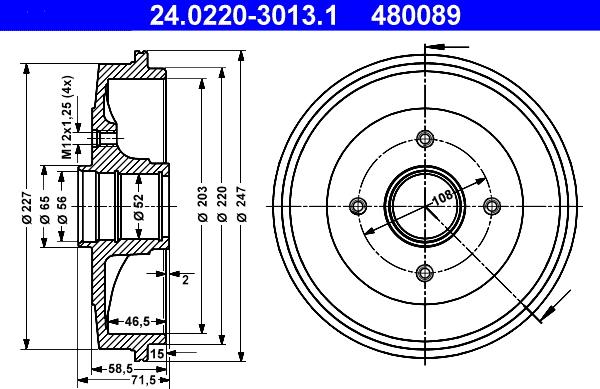 ATE 24.0220-3013.1 - Bremžu trumulis www.autospares.lv