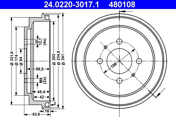 ATE 24.0220-3017.1 - Bremžu trumulis autospares.lv