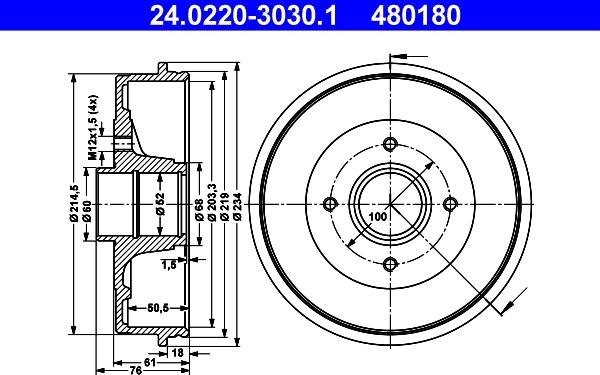 ATE 24.0220-3030.1 - Bremžu trumulis www.autospares.lv