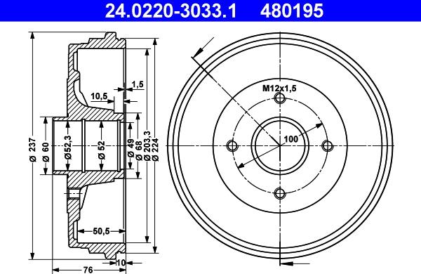 ATE 24.0220-3033.1 - Bremžu trumulis www.autospares.lv