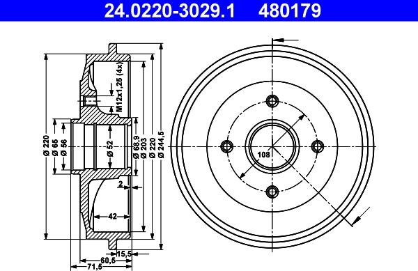 ATE 24.0220-3029.1 - Bremžu trumulis www.autospares.lv