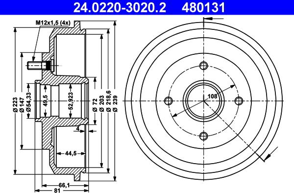 ATE 24.0220-3020.2 - Bremžu trumulis www.autospares.lv