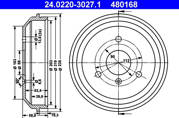 ATE 24.0220-3027.1 - Bremžu trumulis www.autospares.lv