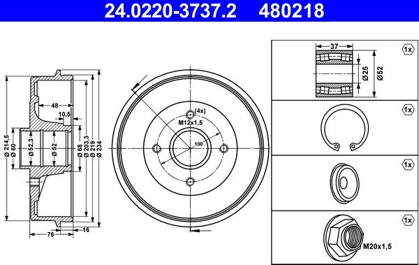 ATE 24.0220-3737.2 - Bremžu trumulis www.autospares.lv