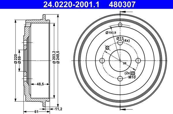 ATE 24.0220-2001.1 - Bremžu trumulis www.autospares.lv