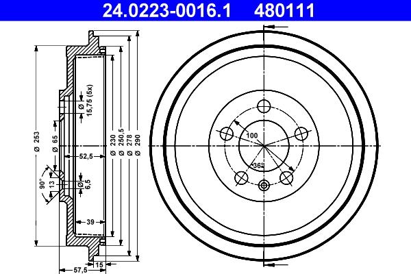 ATE 24.0223-0016.1 - Bremžu trumulis www.autospares.lv