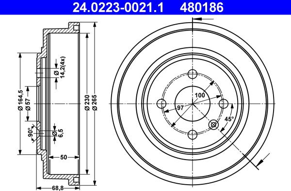 ATE 24.0223-0021.1 - Bremžu trumulis www.autospares.lv