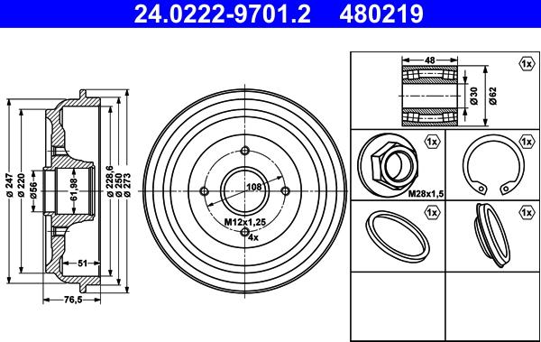 ATE 24.0222-9701.2 - Bremžu trumulis www.autospares.lv