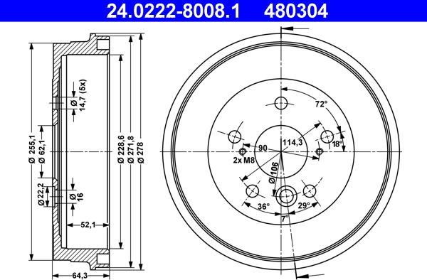 ATE 24.0222-8008.1 - Bremžu trumulis www.autospares.lv