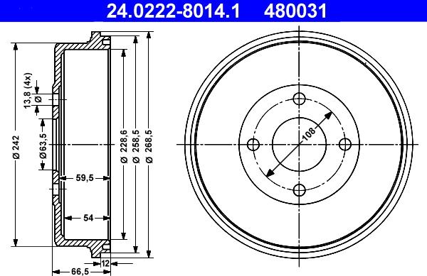 ATE 24.0222-8014.1 - Bremžu trumulis www.autospares.lv