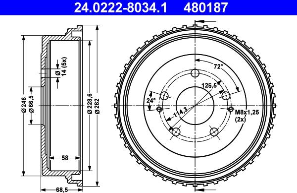 ATE 24.0222-8034.1 - Bremžu trumulis www.autospares.lv