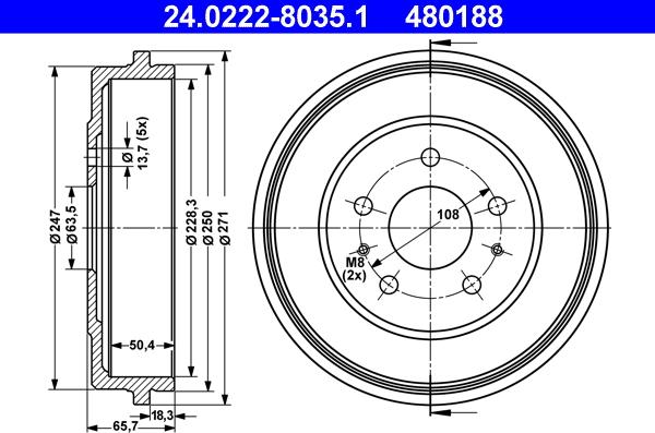 ATE 24.0222-8035.1 - Тормозной барабан www.autospares.lv