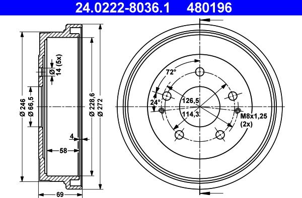 ATE 24.0222-8036.1 - Bremžu trumulis www.autospares.lv