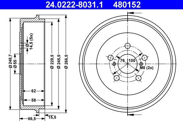 ATE 24.0222-8031.1 - Bremžu trumulis www.autospares.lv