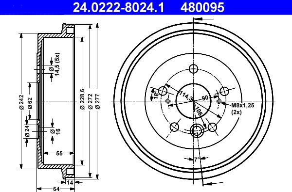 ATE 24.0222-8024.1 - Bremžu trumulis www.autospares.lv