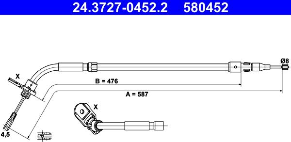 ATE 24.3727-0452.2 - Trose, Stāvbremžu sistēma www.autospares.lv