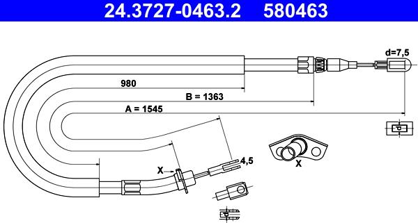 ATE 24.3727-0463.2 - Trose, Stāvbremžu sistēma www.autospares.lv