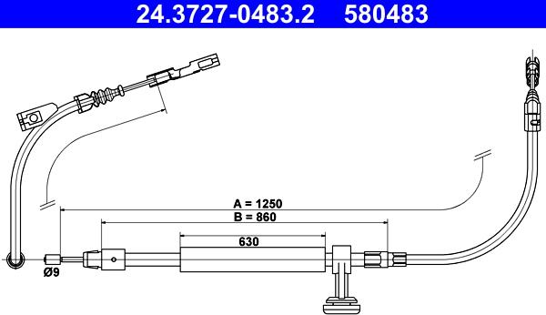 ATE 24.3727-0483.2 - Trose, Stāvbremžu sistēma www.autospares.lv