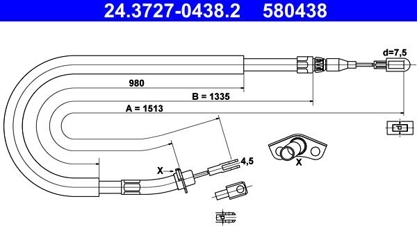 ATE 24.3727-0438.2 - Cable, parking brake www.autospares.lv