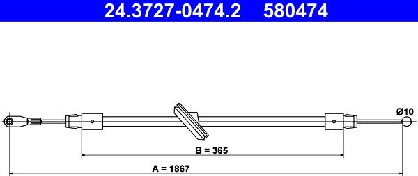 ATE 24.3727-0474.2 - Cable, parking brake www.autospares.lv