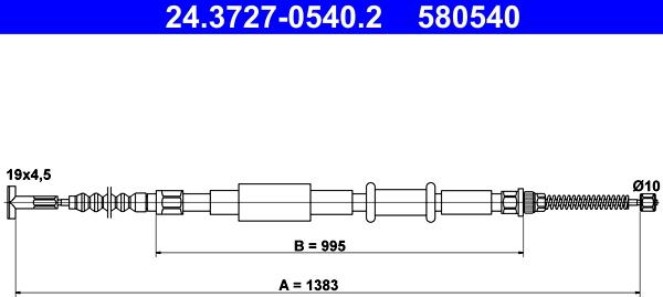 ATE 24.3727-0540.2 - Trose, Stāvbremžu sistēma www.autospares.lv