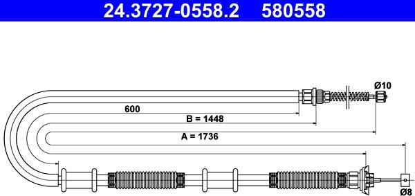 ATE 24.3727-0558.2 - Trose, Stāvbremžu sistēma www.autospares.lv