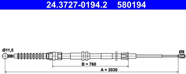 ATE 24.3727-0194.2 - Trose, Stāvbremžu sistēma autospares.lv