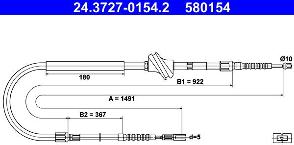 ATE 24.3727-0154.2 - Trose, Stāvbremžu sistēma www.autospares.lv