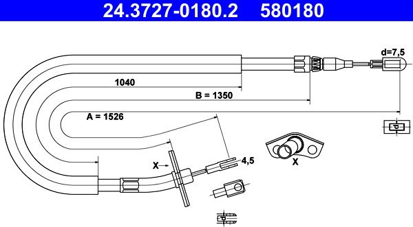 ATE 24.3727-0180.2 - Trose, Stāvbremžu sistēma www.autospares.lv