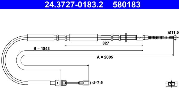 ATE 24.3727-0183.2 - Cable, parking brake www.autospares.lv