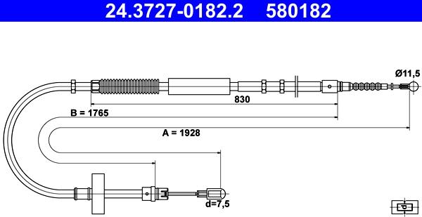 ATE 24.3727-0182.2 - Trose, Stāvbremžu sistēma www.autospares.lv