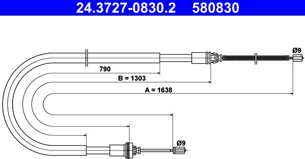 ATE 24.3727-0830.2 - Trose, Stāvbremžu sistēma www.autospares.lv