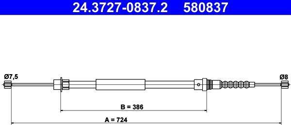 ATE 24.3727-0837.2 - Trose, Stāvbremžu sistēma www.autospares.lv