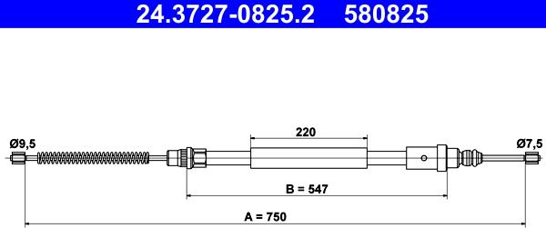 ATE 24.3727-0825.2 - Trose, Stāvbremžu sistēma www.autospares.lv