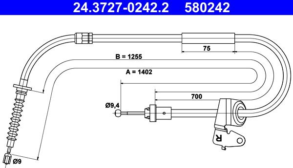 ATE 24.3727-0242.2 - Trose, Stāvbremžu sistēma www.autospares.lv