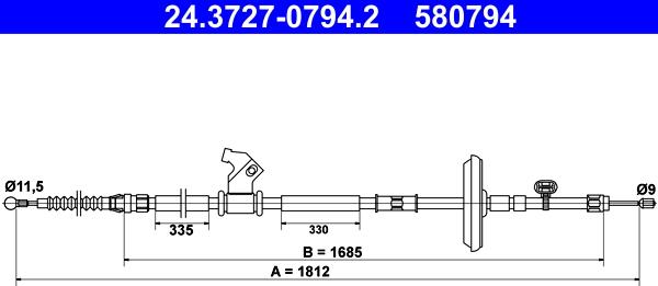 ATE 24.3727-0794.2 - Trose, Stāvbremžu sistēma www.autospares.lv