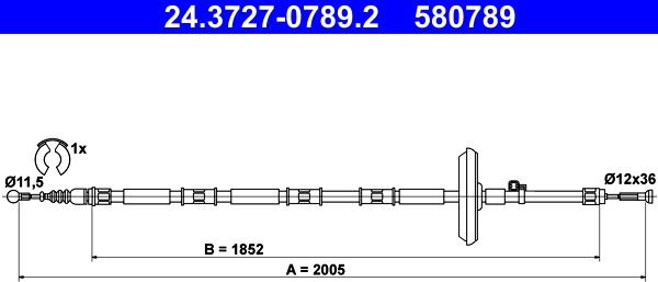 ATE 24.3727-0789.2 - Trose, Stāvbremžu sistēma www.autospares.lv