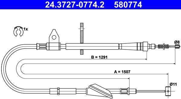 ATE 24.3727-0774.2 - Trose, Stāvbremžu sistēma www.autospares.lv