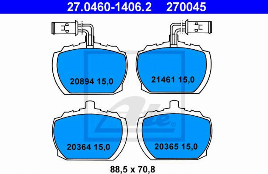 ATE 270045 - Bremžu uzliku kompl., Disku bremzes www.autospares.lv