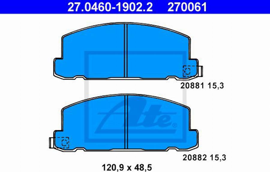 ATE 270061 - Bremžu uzliku kompl., Disku bremzes www.autospares.lv